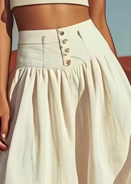 Bohemian Beige Button High Waist Cotton Skirts Summer