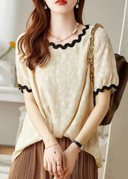 Bohemian Beige O-Neck Chiffon T Shirts Short Sleeve