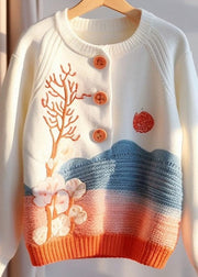 Bohemian Beige Print Button Knit Sweaters Fall