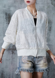 Bohemian Beige Sequins Pockets Cotton Jackets Summer