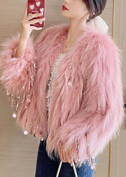 Bohemian Beige Sequins Tassel Mink Hair Coats Winter