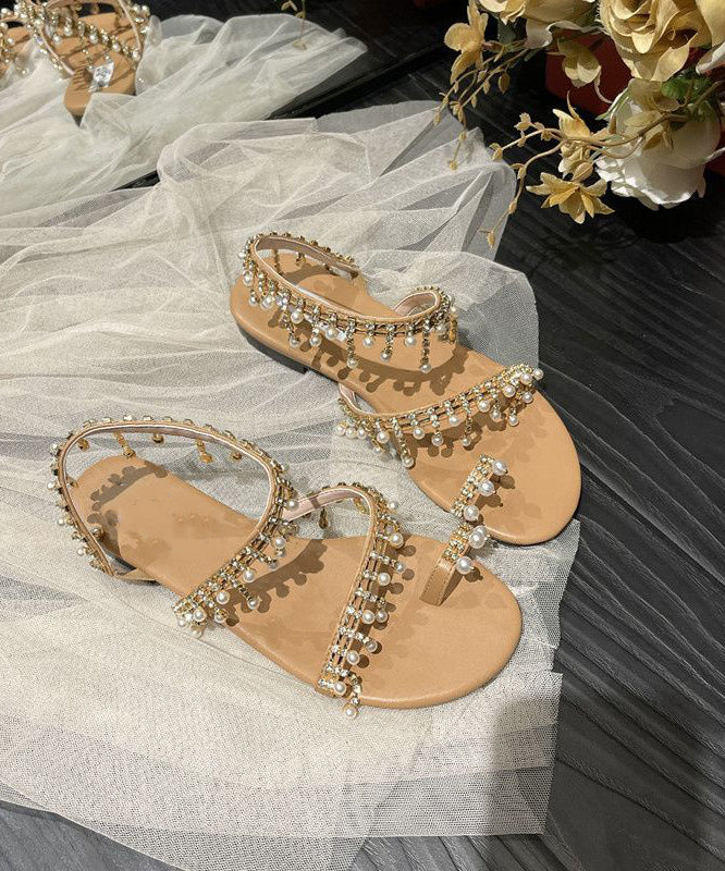 Bohemian Beige Tassel Pearl Sandals Soft Beach Sandals