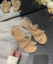 Bohemian Beige Tassel Pearl Sandals Soft Beach Sandals