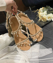 Bohemian Beige Tassel Pearl Sandals Soft Beach Sandals