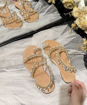 Bohemian Beige Tassel Pearl Sandals Soft Beach Sandals