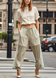 Bohemian Beige Tie Waist Patchwork Chiffon Pants Fall