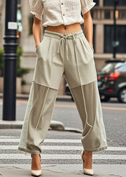 Bohemian Beige Tie Waist Patchwork Chiffon Pants Fall