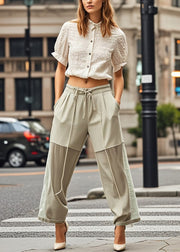 Bohemian Beige Tie Waist Patchwork Chiffon Pants Spring