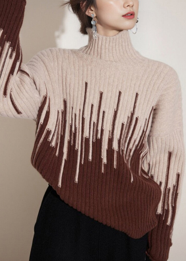 Bohemian Beige Turtleneck Thick Knit Sweater Winter