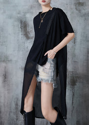 Bohemian Black Asymmetrical Design Chiffon Long Tops Summer