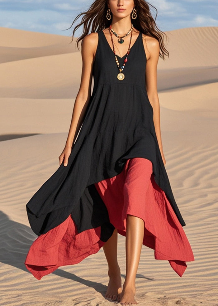 Bohemian Black Asymmetrical Exra Large Hem Cotton Sundress Summer