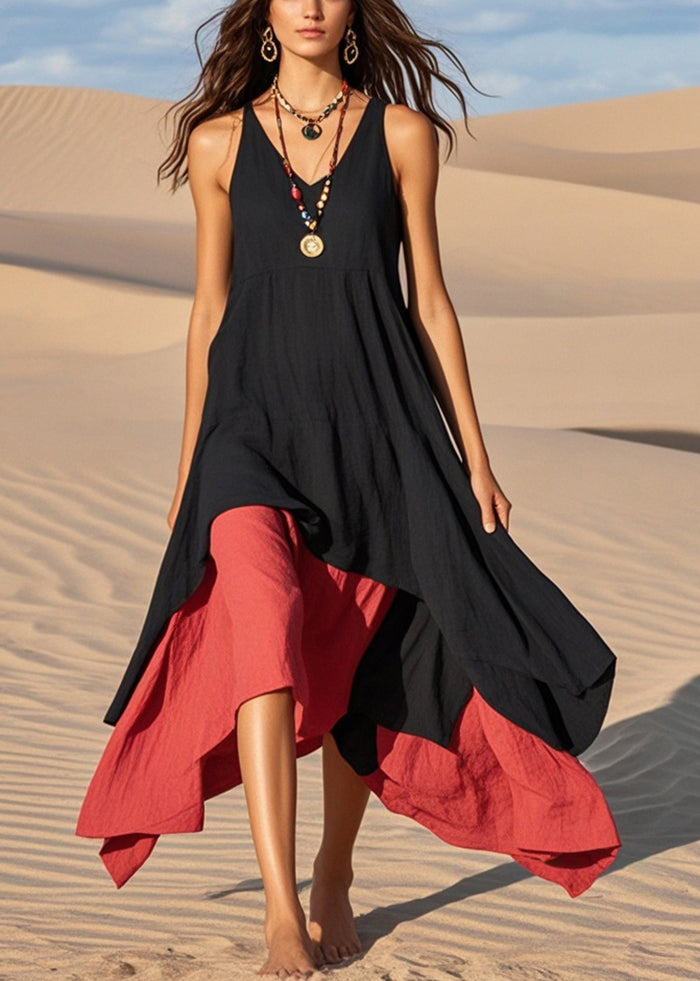 Bohemian Black Asymmetrical Exra Large Hem Cotton Sundress Summer