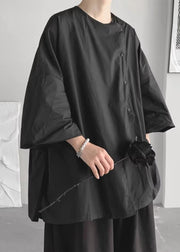 Bohemian Black Asymmetrical Oversized Cotton Shirts Spring