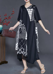 Bohemian Black Asymmetrical Patchwork Silk Maxi Dresses Summer