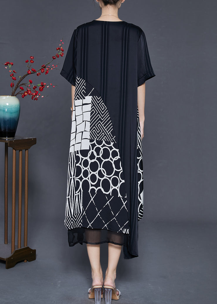 Bohemian Black Asymmetrical Patchwork Silk Maxi Dresses Summer