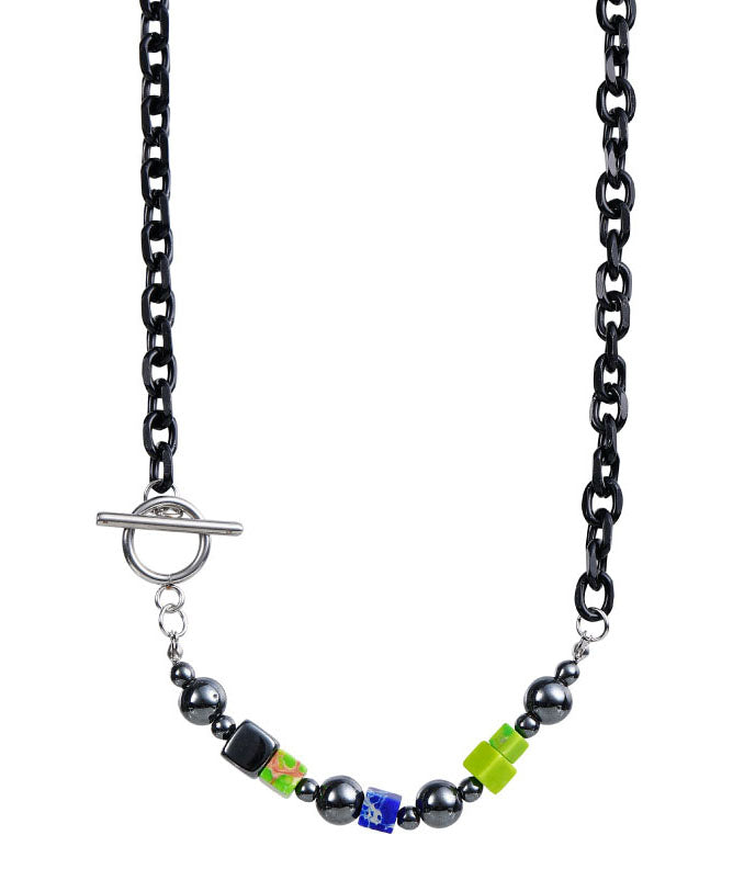 Bohemian Black Block Black Gallstone Chain Patchwork Necklace