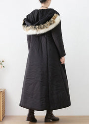 Bohemian Black Button Hooded Long Parka Winter