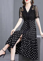 Bohemian Black Dot Lace Patchwork Hollow Out Long Dresses Summer