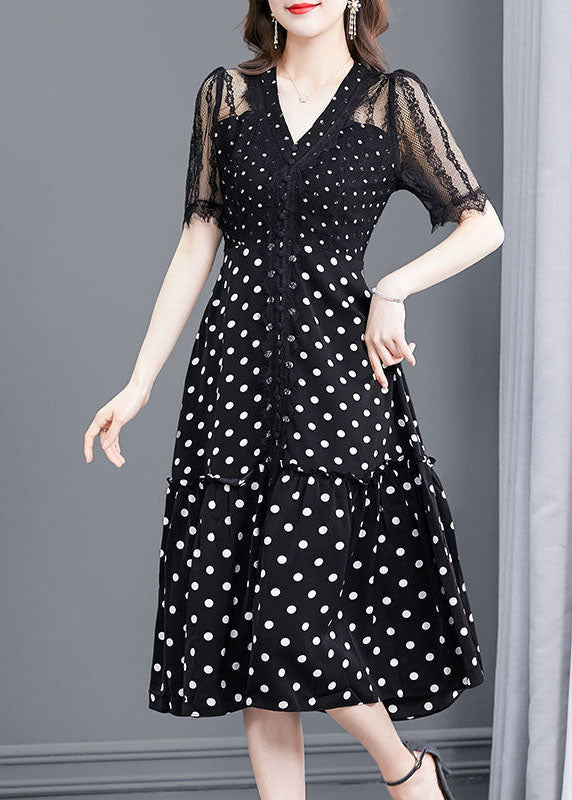 Bohemian Black Dot Lace Patchwork Hollow Out Long Dresses Summer