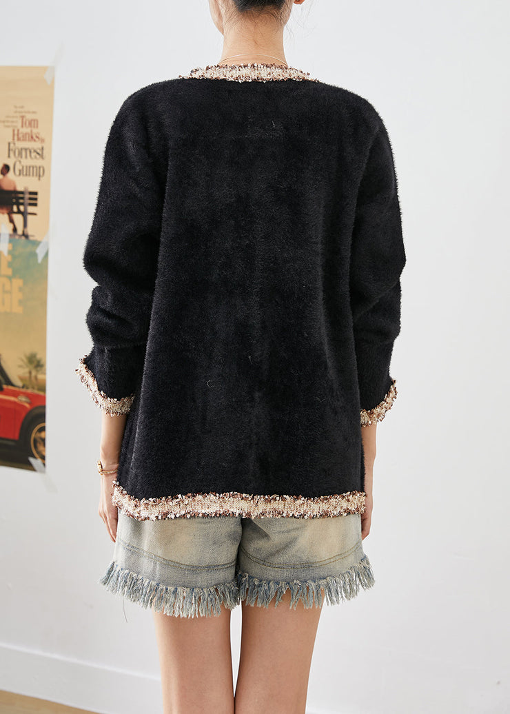 Bohemian Black Double Breast Patchwork Mink Velvet Coats Fall