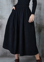 Bohemian Black Elastic Waist Patchwork Corduroy A Line Skirts Spring