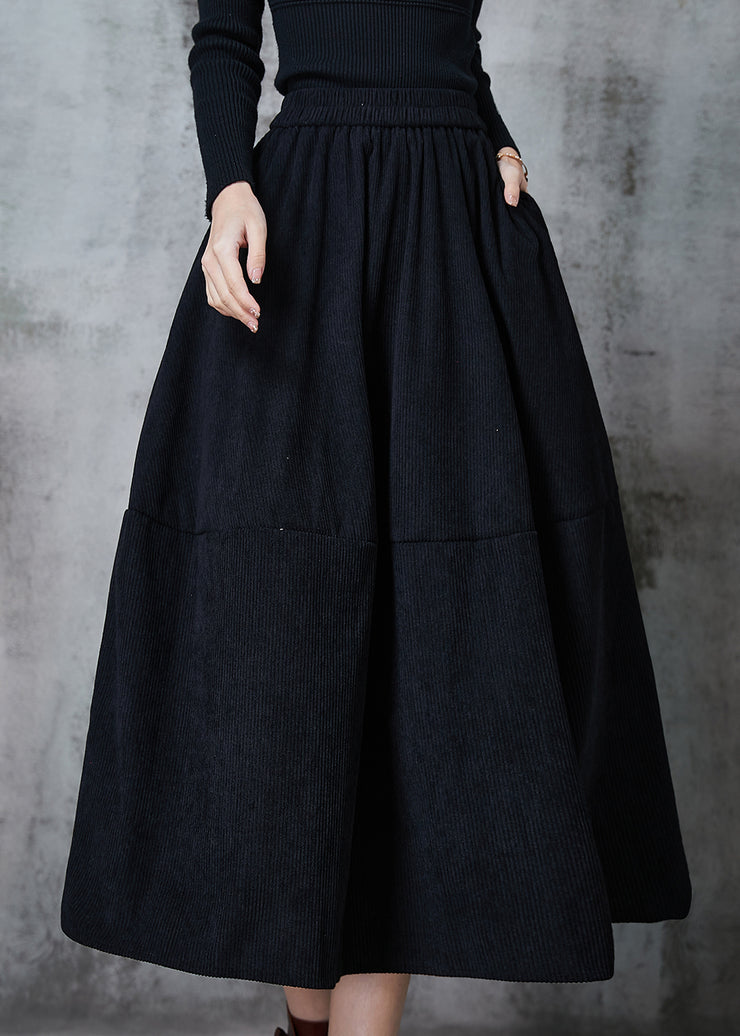 Bohemian Black Elastic Waist Patchwork Corduroy A Line Skirts Spring