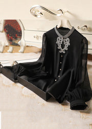 Bohemian Black Embroidered Button Silk Shirts Long Sleeve