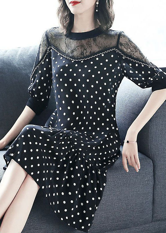 Bohemian Black Hollow Out Lace Patchwork Dot Chiffon Dresses Summer