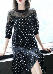 Bohemian Black Hollow Out Lace Patchwork Dot Chiffon Dresses Summer