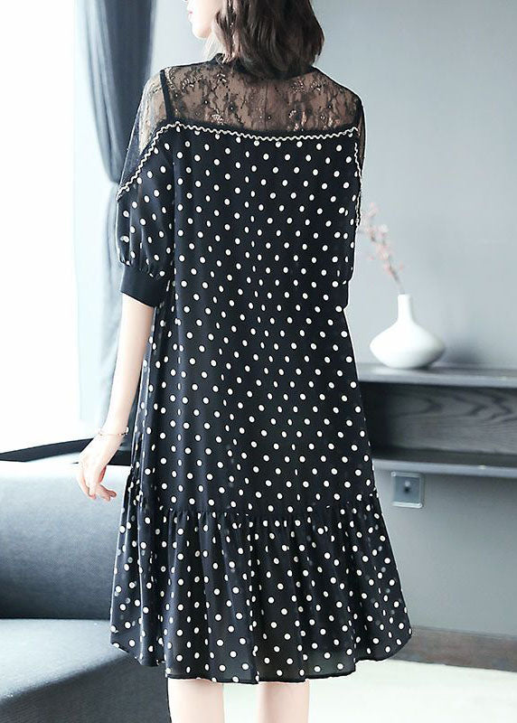 Bohemian Black Hollow Out Lace Patchwork Dot Chiffon Dresses Summer