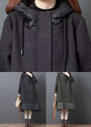 Bohemian Black Hooded Pockets Patchwork Thick Long Coat Winter