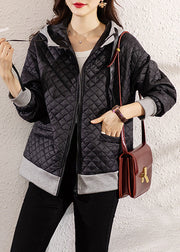 Bohemian Black Hooded Zippered Patchwork Cotton Coat Winter