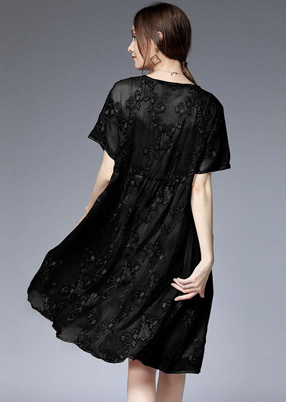 Bohemian Black O-Neck Embroideried Patchwork Dresses Two Pieces Set Summer