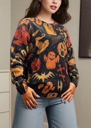 Bohemian Black O Neck Print Cozy Knit Sweaters Fall