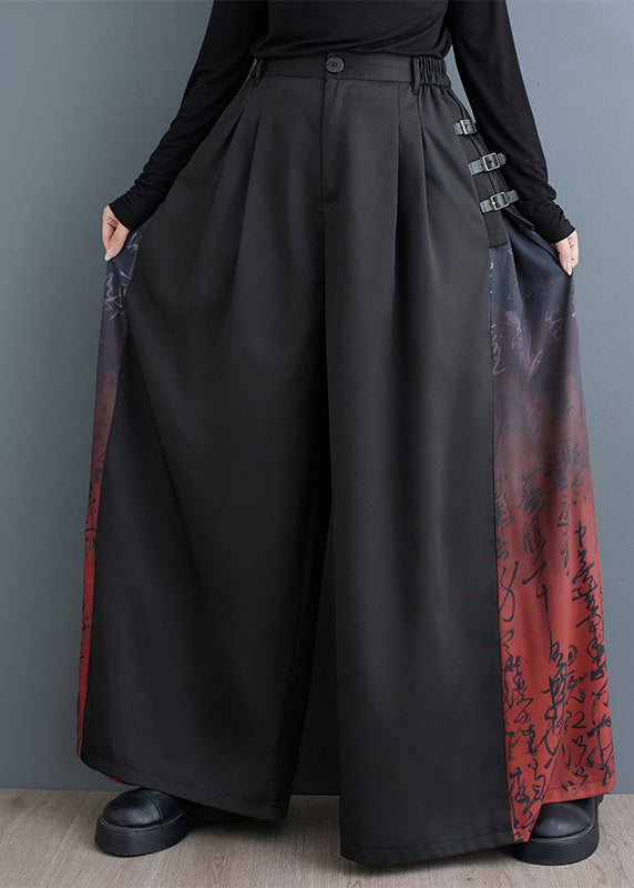 Bohemian Black Oversized Patchwork Cotton Wide Leg Pants Fall