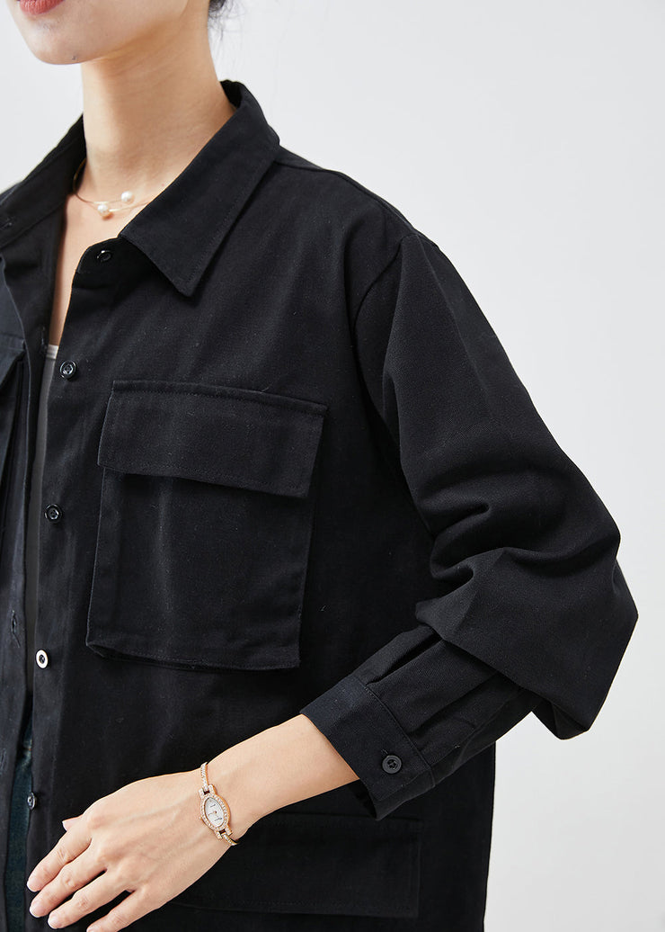 Bohemian Black Oversized Pockets Cotton Trench Fall