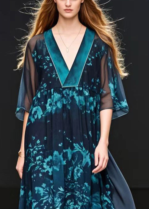 Bohemian Black Oversized Print Chiffon Robe Dresses Summer