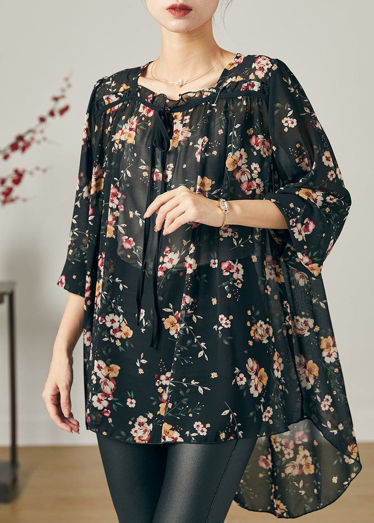 Bohemian Black Oversized Print Chiffon Shirt Summer