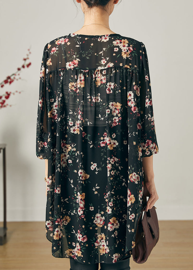 Bohemian Black Oversized Print Chiffon Shirt Summer