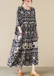 Bohemian Black Oversized Print Cotton Dresses Summer