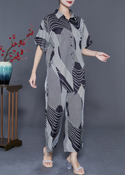 Bohemian Black Oversized Striped Side Open Chiffon Two Pieces Set Summer