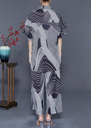 Bohemian Black Oversized Striped Side Open Chiffon Two Pieces Set Summer