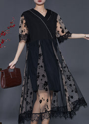 Bohemian Black Print Patchwork Tulle Dresses Summer