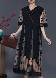 Bohemian Black Print Patchwork Tulle Dresses Summer