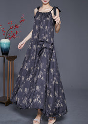 Bohemian Black Print Wrinkled Silk Strap Dresses Summer