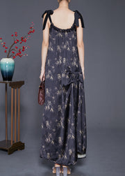 Bohemian Black Print Wrinkled Silk Strap Dresses Summer