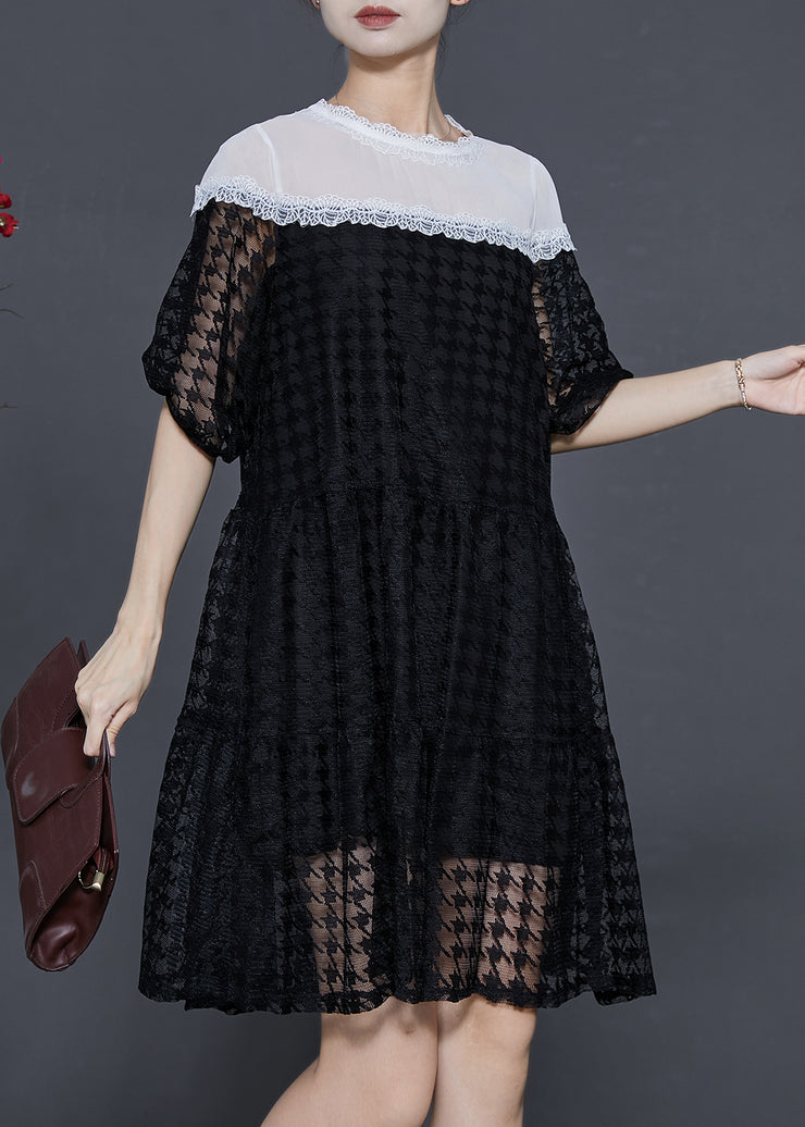 Bohemian Black Puff Sleeve Patchwork ChiffonTulle Maxi Dress Summer