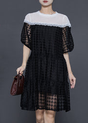 Bohemian Black Puff Sleeve Patchwork ChiffonTulle Maxi Dress Summer