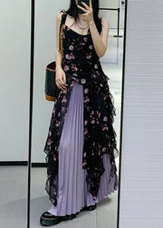 Bohemian Black Ruffled Print Chiffon Two-Piece Set Sleeveless