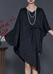 Bohemian Black Sequins Asymmetrical Design Silk Dress Summer